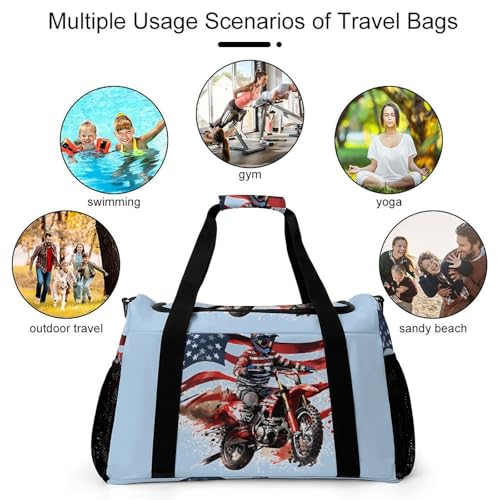 U.S Flag Dirt Bike Motocross Gym Bag Travel Duffle Bags Shoulder Carry On Weekender Bag Hangbag for Women Men 5
