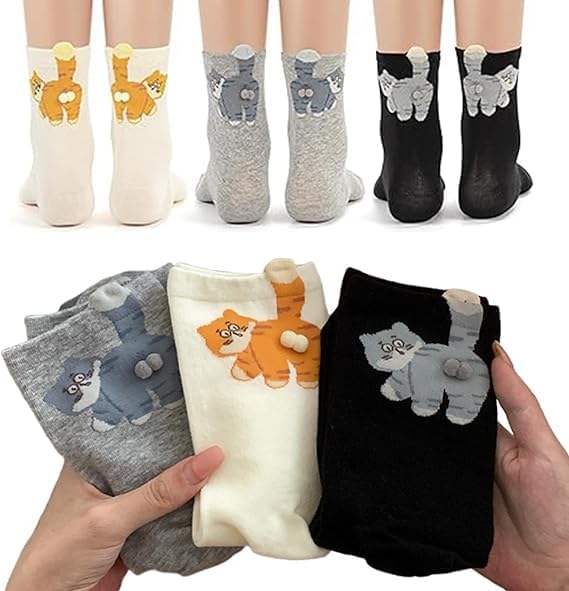 3 Pairs Cat Socks for Women, Ankle-Length Comfortable, Cute Socks with Cat Design, Funny Cartoon Socks for Women, Cartoon Socks (White + Gray+Black) 3 Pairs Cat Socks for Women, Ankle-Length Comfortable, Cute Socks with Cat Design, Funny Cartoon Socks for Women, Cartoon Socks (White + Gray+Black)
