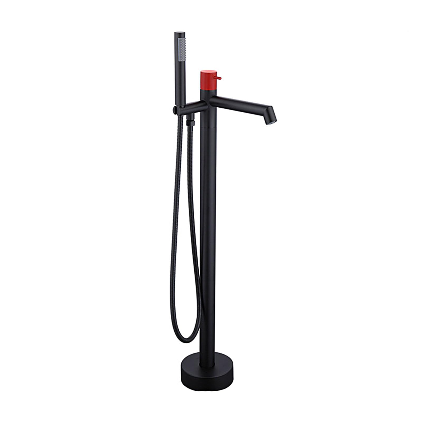 HADECOLL Modern Freestanding Bathtub Faucet Floor Mount Tub Filler Brass Standing Shower Faucet With Swivel Spout And Handle Gray,Black+Red