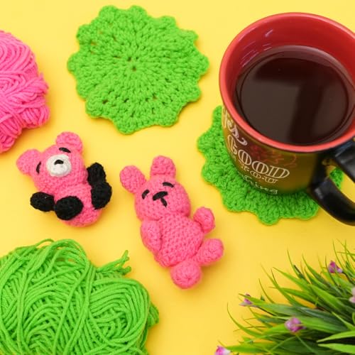 Image of picknMAKE 6 Pcs Blossom Puff Crochet Coaster DIY Coaster Kit, Crochet Kit for Beginners, Crochet Yarn Full Kit, Multicolor Decorative Crochet Flower Coasters Craft Kit with All Material Included