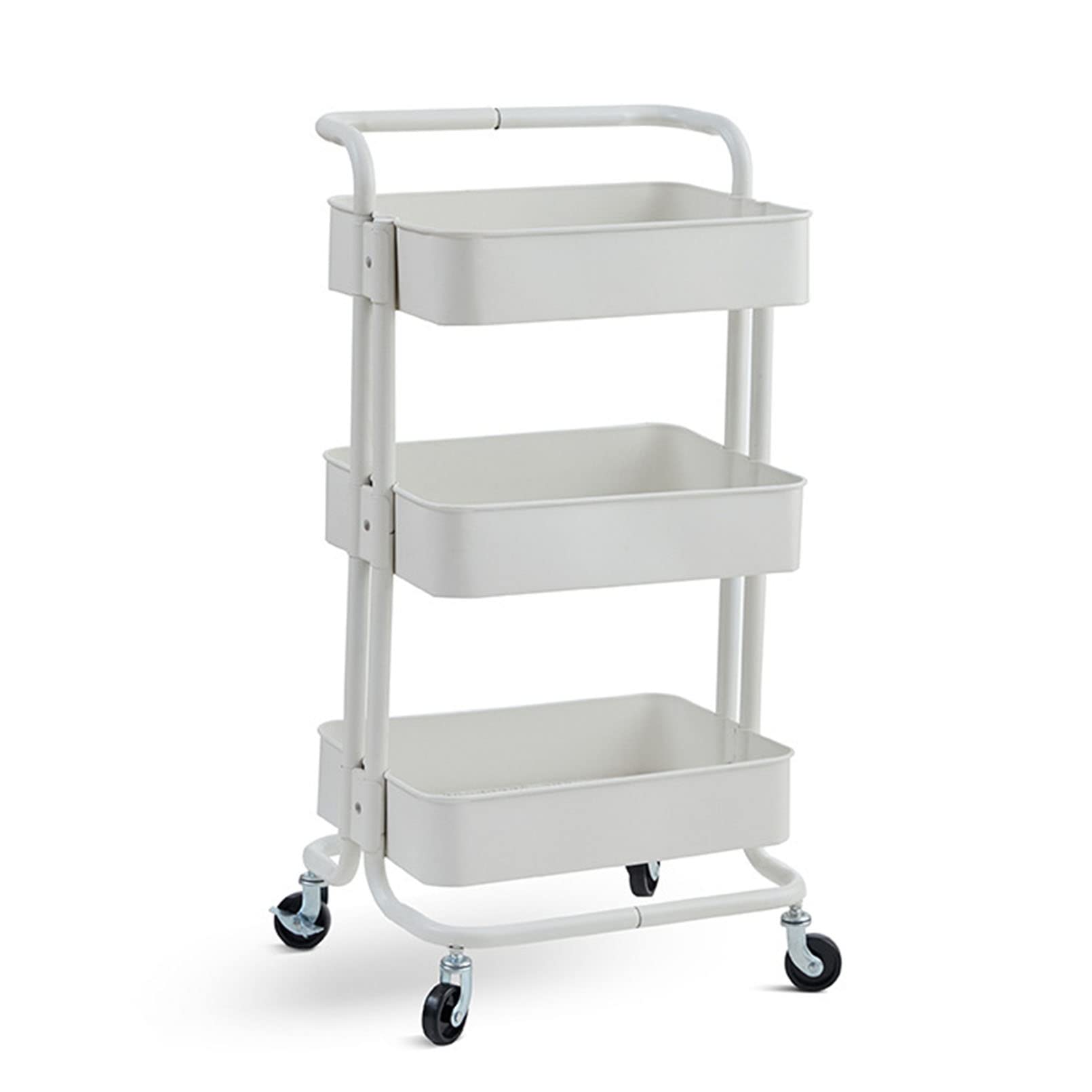 JATIBOSH 3-Tier Rolling Cart, Metal Utility Cart with Lockable Wheels, Storage Craft Art Cart Trolley Organizer Easy Assembly for Bathroom Laundry Room Kitchen Office Narrow Place
