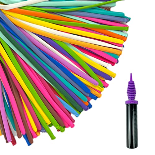 Hxdiswsm 200Pcs Long Balloon Kit With Pump - 260Q Twisting Animal Magic Shapes, Thickening Latex Skinny For Birthday Party, Wedding, Christmas Decorations - Assorted Colors