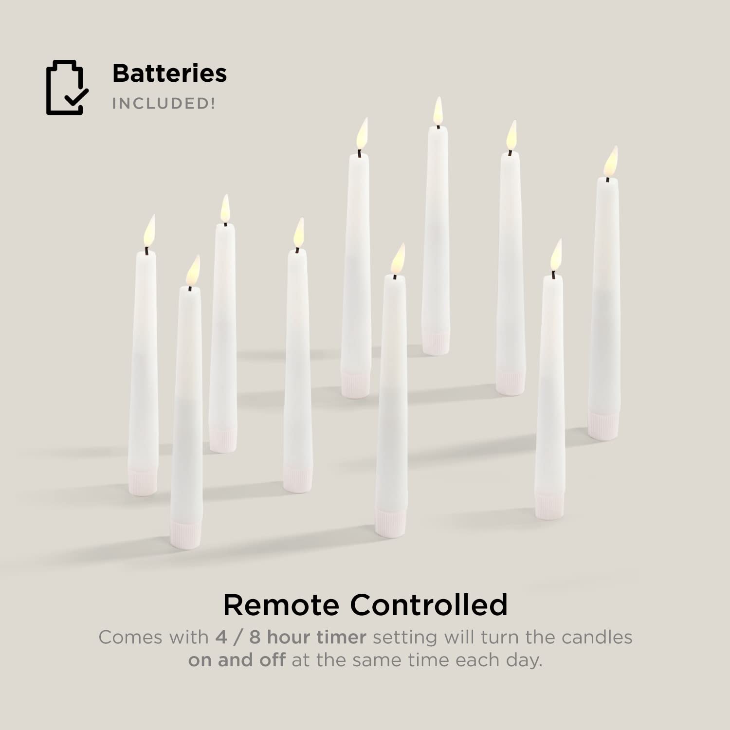 LampLust 7 Inch Flameless Taper Candles Realistic 3D Flame