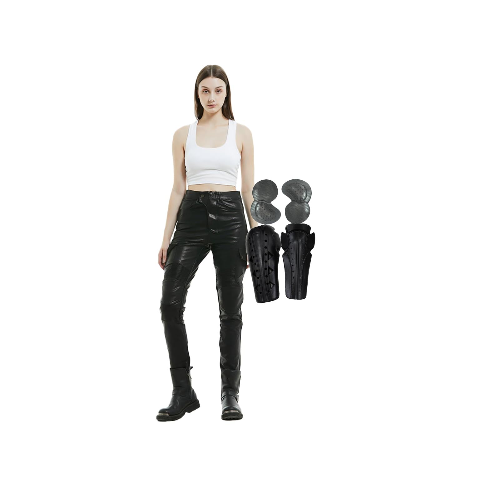Pantaloni Da Motociclista Invernali Unisex Jeans Da Motociclista Impermeabili In Pelle Sintetica Con 4 Protezioni CE for Spostamenti In Scooter(M)
