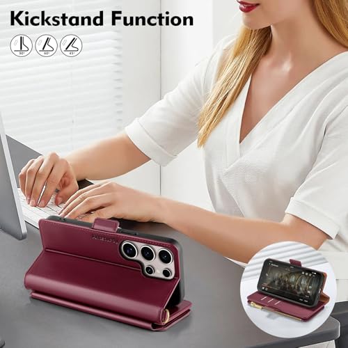 Antsturdy Compatible with Samsung Galaxy S25 Ultra Wallet Case with Card Holder,PU Leather Phone Case Flip Protective Cover RFID Blocking Wrist Strap Credit Card Slots Kickstand Men Women,Wine Red by Antsturdy - Image 6