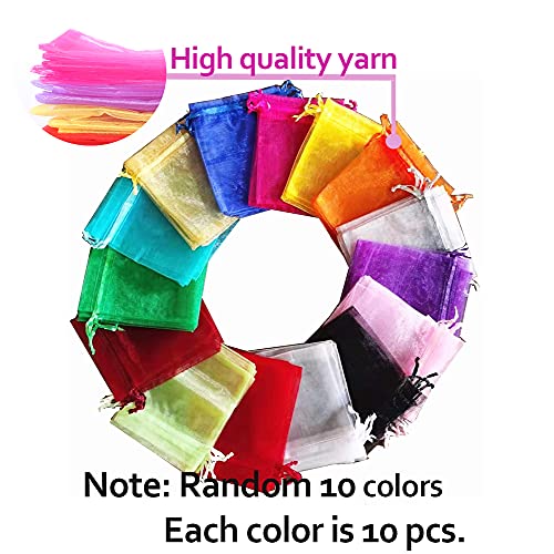 Image of LYSXP Organza Bags 3.5x4.7 Inch 100pcs Random 10 Colors Mesh Organza Gift Bags with Drawstring, Jewelry Favor Pouches Wedding Party Christmas Candy
