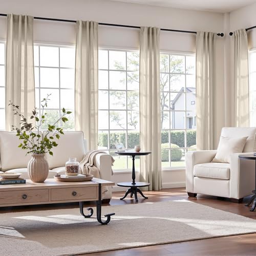 Image of jinchan Linen Curtains Light Filtering Back Tab 38x96 Inch 2 Panels