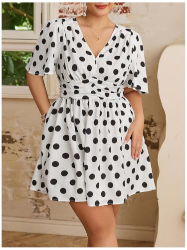 Image of Floerns Women's Plus Size Printed V Neck Short Sleeve Ruffle Hem Summer Short Dresses