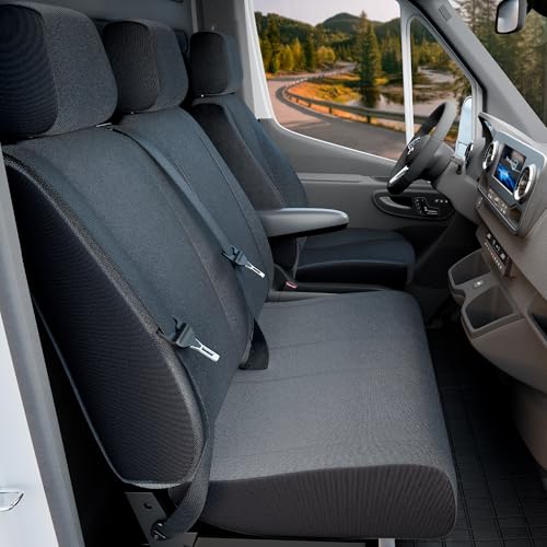 Walser Transporter Sitzbezüge Auto für VW Crafter, Mercedes Sprinter, 1 Einzelsitz (Aussparung Armlehne) & Doppelbank klappbar, Auto Sitzbezüge aus Stoff Sitzschoner Auto