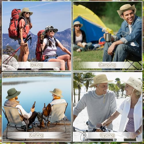 Image of 4 Pack Boonie Safari Hats for Men Women, Wide Brim Sun Hats with Chin Strap for Fishing Hiking Lightweight