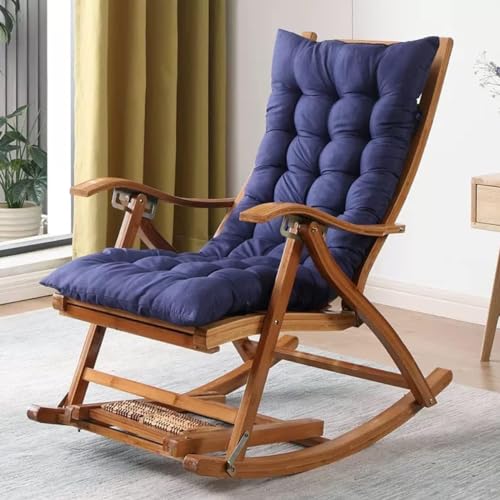 Cómoda silla reclinable de madera con reposapiés, mecedora plegable con cojín, ideal para relajación, uso en exteriores e interiores