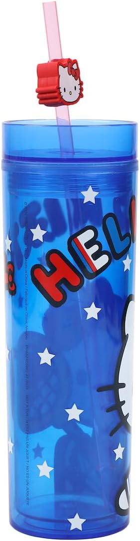 Bioworld Hello Kitty Tennis 16 Oz Blue Plastic Tumbler Cup With Straw & Lid