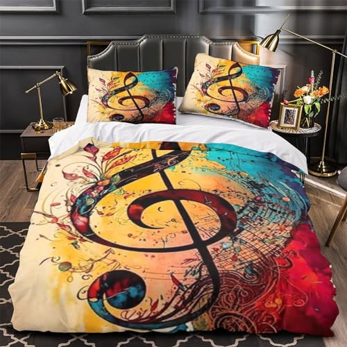 Parure de lit notation musicale 220x240 cm avec housse de couette en microfibre et fermeture éclair - 4