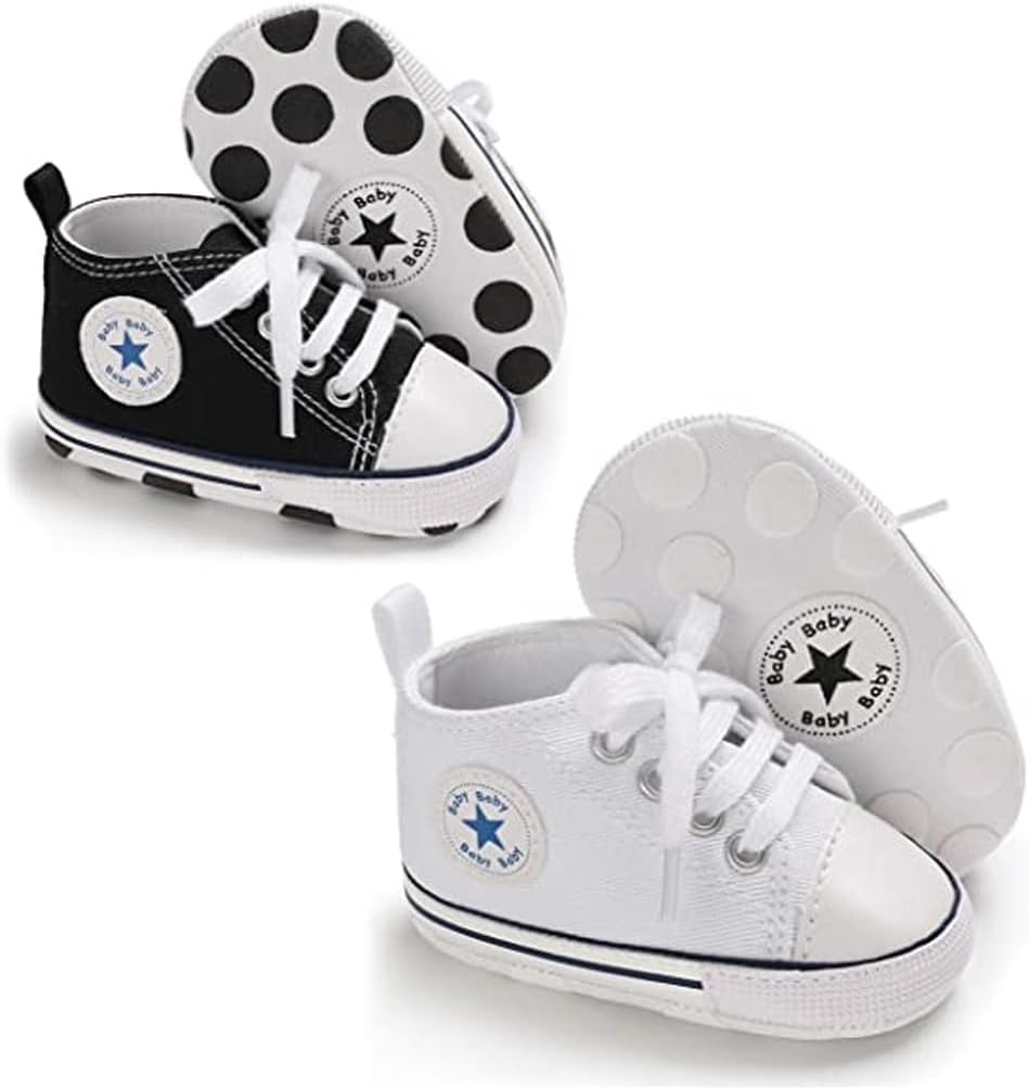 Unisex Baby Boys Girls Shoes, Newborn Infant Non-Slip Canvas Denim High Top Sneakers, Toddler First Walkers Shoes