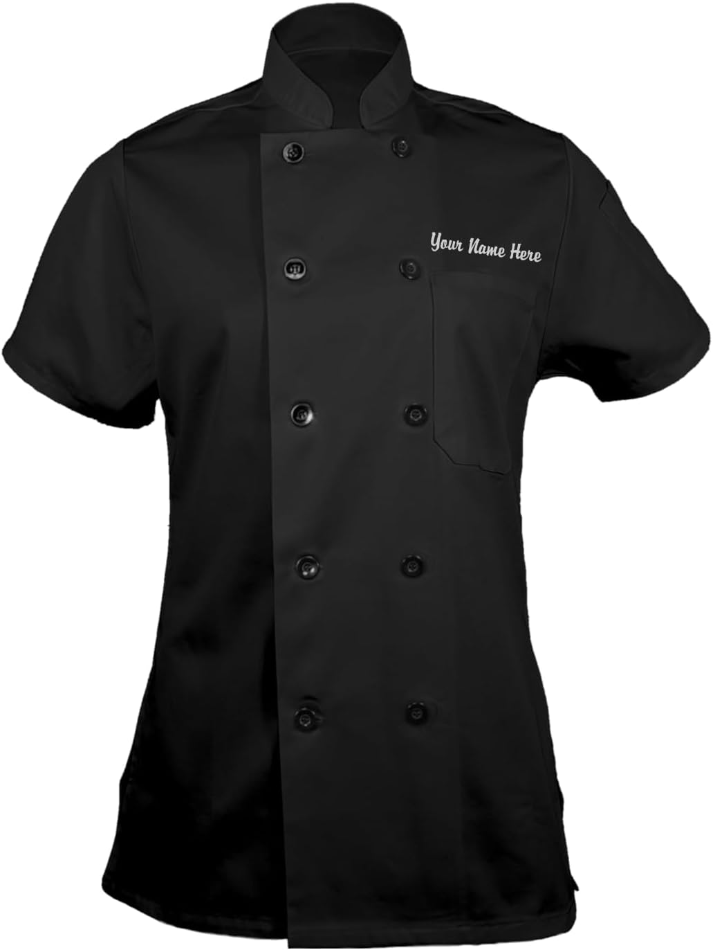 ChefsCloset Women's Custom Short Sleeve Classic 10 Button Embroidered Chef Coat