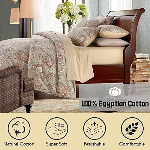 VM VOUGEMARKET Bohemian Damask Duvet Cover Queen,3 Pieces Boho Paisley Bedding Set,Silky Lightweight Egyptian Cotton Duvet Cover with Button Closure-Queen,Gold