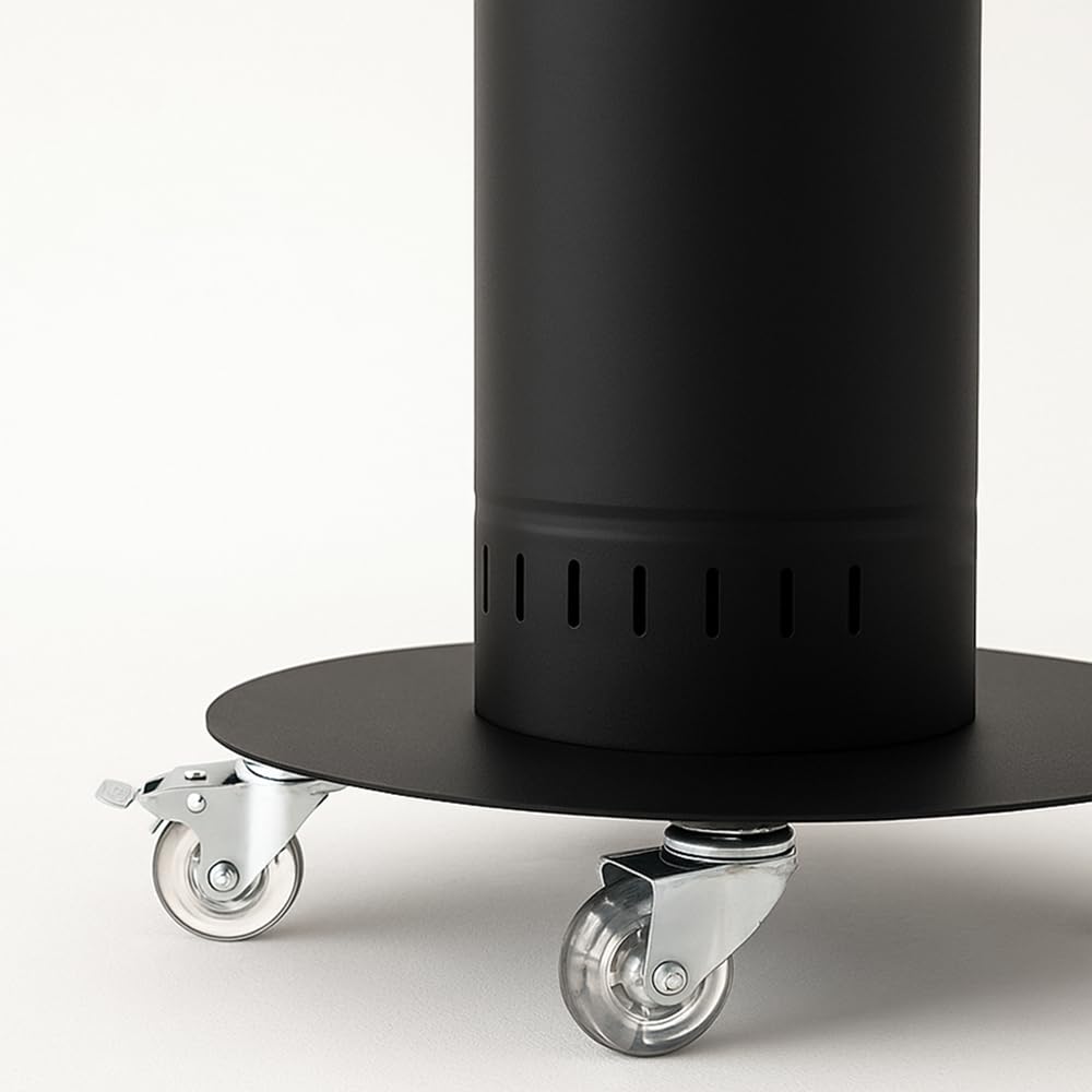 Stufa a Pellet da Esterno Lumea | Riscaldamento a 360° fino a 6 ore Potenza Regolabile 4,6-7 kW | Design moderno con ruote | Include Guanti, Spazzola e Powerbank
