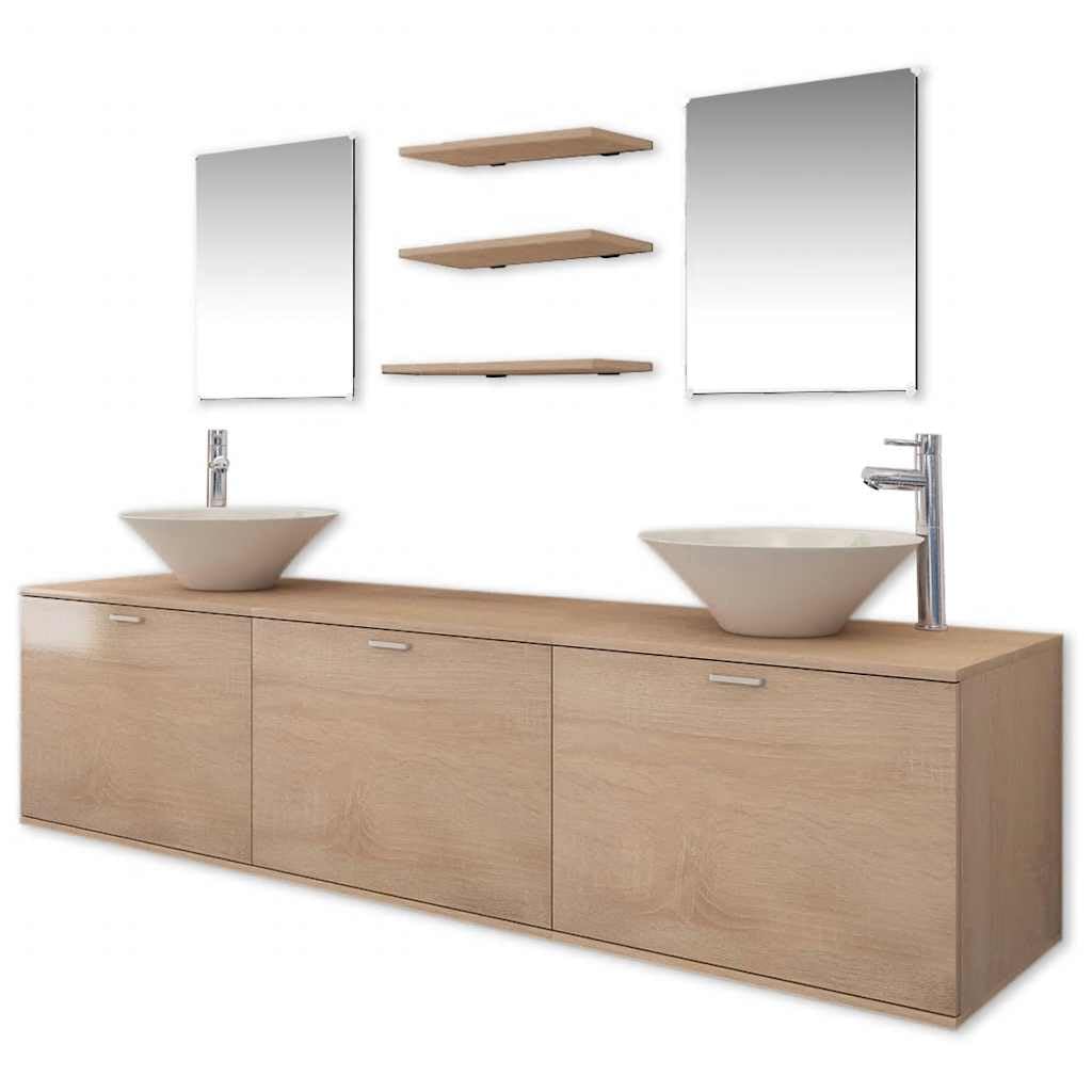 Ensemble de meubles de salle de bain 10 pièces avec 2 lavabos et 2 robinets