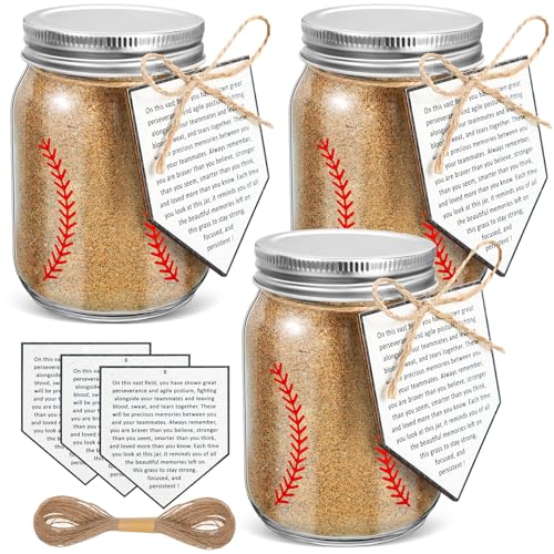 Yiyiring 3 Set Baseball Senior Night Gifts 2026 Glass Jar Mini Dirt Jars Senior Night Baseball Gifts Dirt Jar 16 oz with Lid and Inspiration Labels for Team Coach Player Sport Party Favors