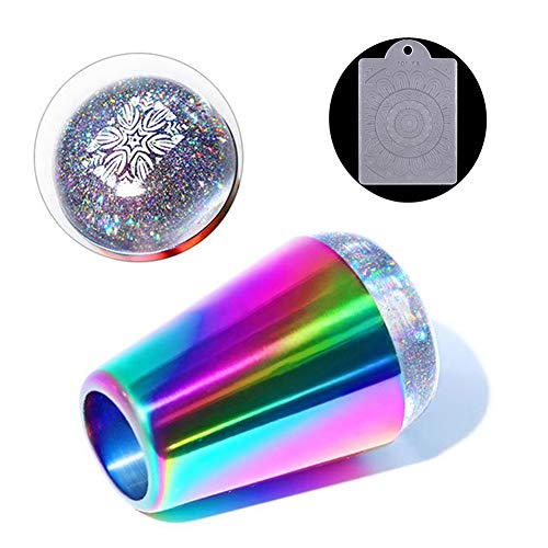 Tingbeauty Nail Stamper Colorful Handle Shining Silicone Stamper With Nail Scraper for Stamped Nail Art