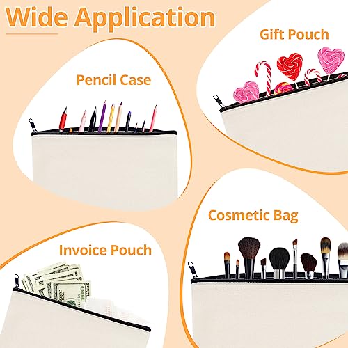 Image of HTVRONT Blank Canvas Makeup Bags 10 Pack, Sublimation Blanks Cosmetic Bags, DIY Heat Transfer Canvas Pen Case Pencil Bags, Beige Multi-Purpose Travel Toiletry Zipper Bags (10pcs 8.3 x 5 Inch)