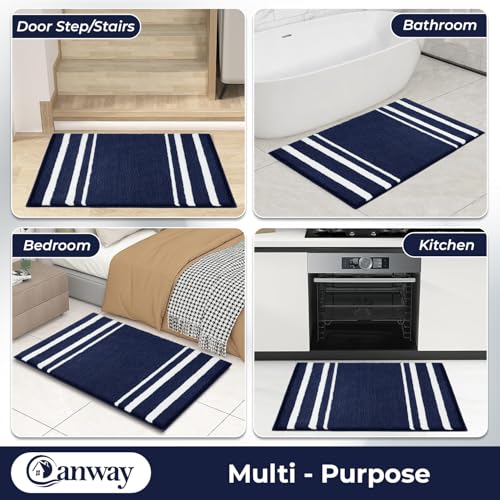 Image of CANWAY 1500 GSM |Pack of 2 | 60x40 cm| Microfiber Anti-Skid Bathroom Door Mat | Ultra Soft Plush & Super Absorbent | Quick-Dry, Washable Floor Rug for Bathroom & Door |Navy Blue