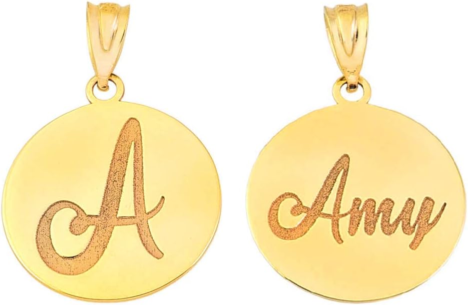 Certified 14k Yellow Gold Personalized Name Initial Letter Disc Reversible Pendant - Image 3