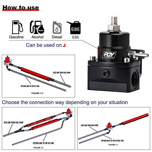 PQY Fuel Pressure Regulator AN8 Feed & AN6 Return Line + 0-160PSI Gauge Set Black