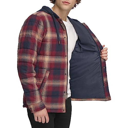 Image of Levi's mens Plaid Sherpa Lined Hooded Shirt Jacket (Regular & Big & Tall Sizes)
