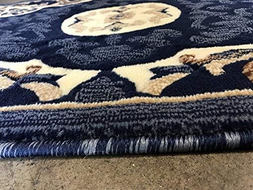 Traditional Door Mat Area Rug Navy Dark Blue Beige Black Americana Design 101 (2 Feet X 3 Feet)