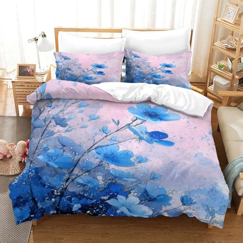 Housse de couette microfibre résistante 140x200 imprimé 3D bleu