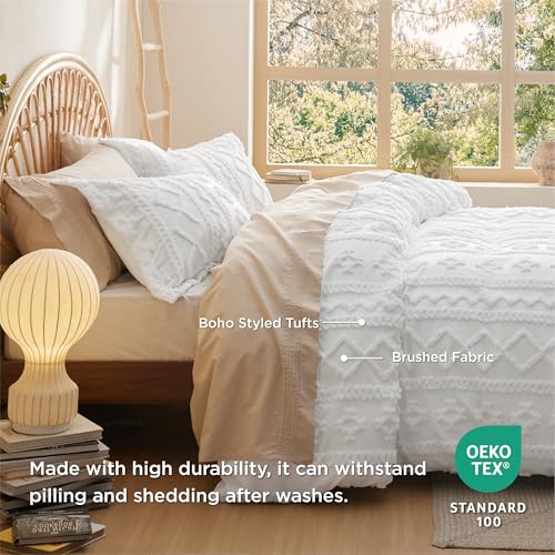 Image of Bedsure Boho Duvet Cover Queen Size, Soft & Comfortable Elegant Design Boho Bedding for Decoration, Machine Washable Comforter Cover for All Seasons,Includes 1 Duvet Cover & 2 Pillow Shams,White