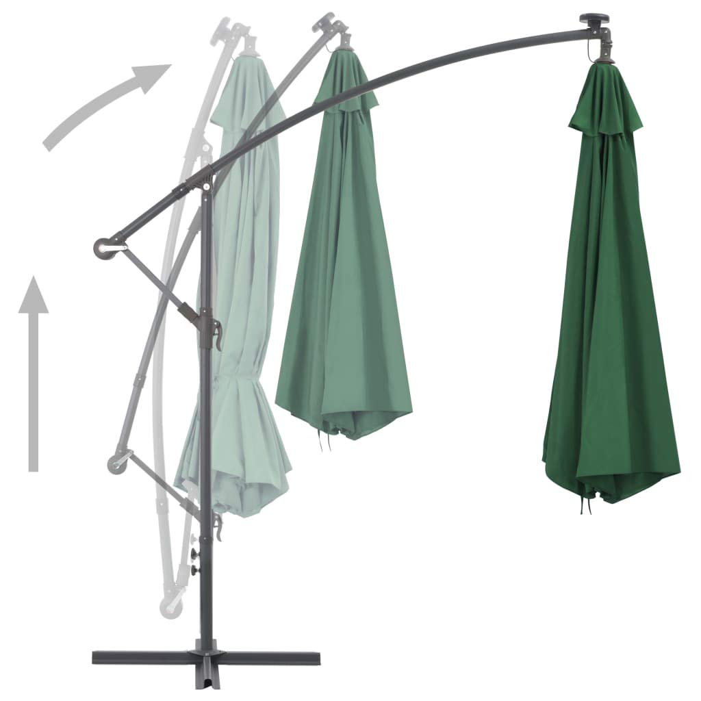 Gecheer Parasol Excéntrico Sombrilla Voladiza Parasole para Terraza Jardín Playa Balcón Piscina Patio Sombrilla voladiza con luces LED y poste de metal 350 cm verde