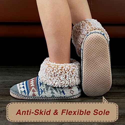 Image of cosyone1997 Cable Knit Slipper Socks for Women Non Slip Soft Sole | Fuzzy sherpa lining, gripper dots, flexible bootie coverage and machine washable care for warm, comfortable indoor wear