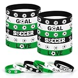 JarThenaAMCS 36Pcs Soccer Silicone Wristband 6 Designs Green Black White Rubber Bracelets for Sport Events Birthday Party Favors Supplies