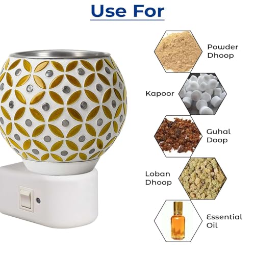 Image of Kapoor Dani Electric Camphor Diffuser /Dhoop Burner /Bakhoor Aroma Oil /Home Fragrance Room Freshener /Kapoordani Light Lamp for Office On /Off Button for Heating (Yellow)