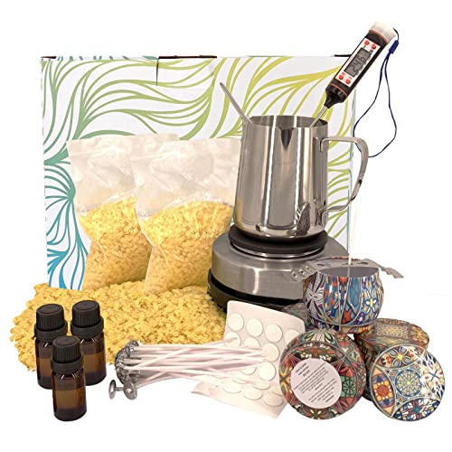 DIY Candle Making Kit With Furnace Hot Plate Candle Making Supplies For Candle Making, Pour Pot Including Beeswax, Wick, Jar And Complete Candle Kit For Adults And Beginners, Christmas Halloween Gifts