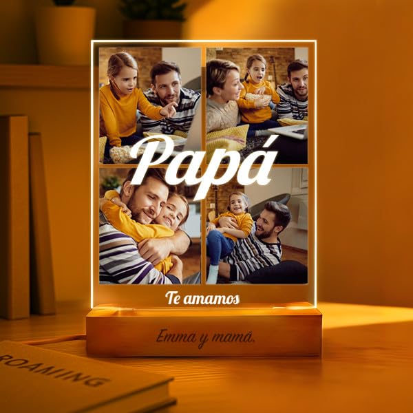 Transparent Gift Lámpara Personalizada con 4 Fotos Collage. Lámparas Personalizadas Luz LED. Regalos Personalizados con Foto para Hombre. Regalos Día del Padre. Regalos para Padres. Regalos Cumpleaños
