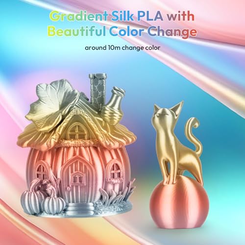 Image of AMOLEN Silk PLA 3D Printer Filament, Shiny Multicolor Rainbow PLA Filament 1.75mm, Gradient Color Change PLA 3D Printing Filament for Most FDM 3D Printer, Orange Yellow Blue Pink, 1kg (2.2lbs)