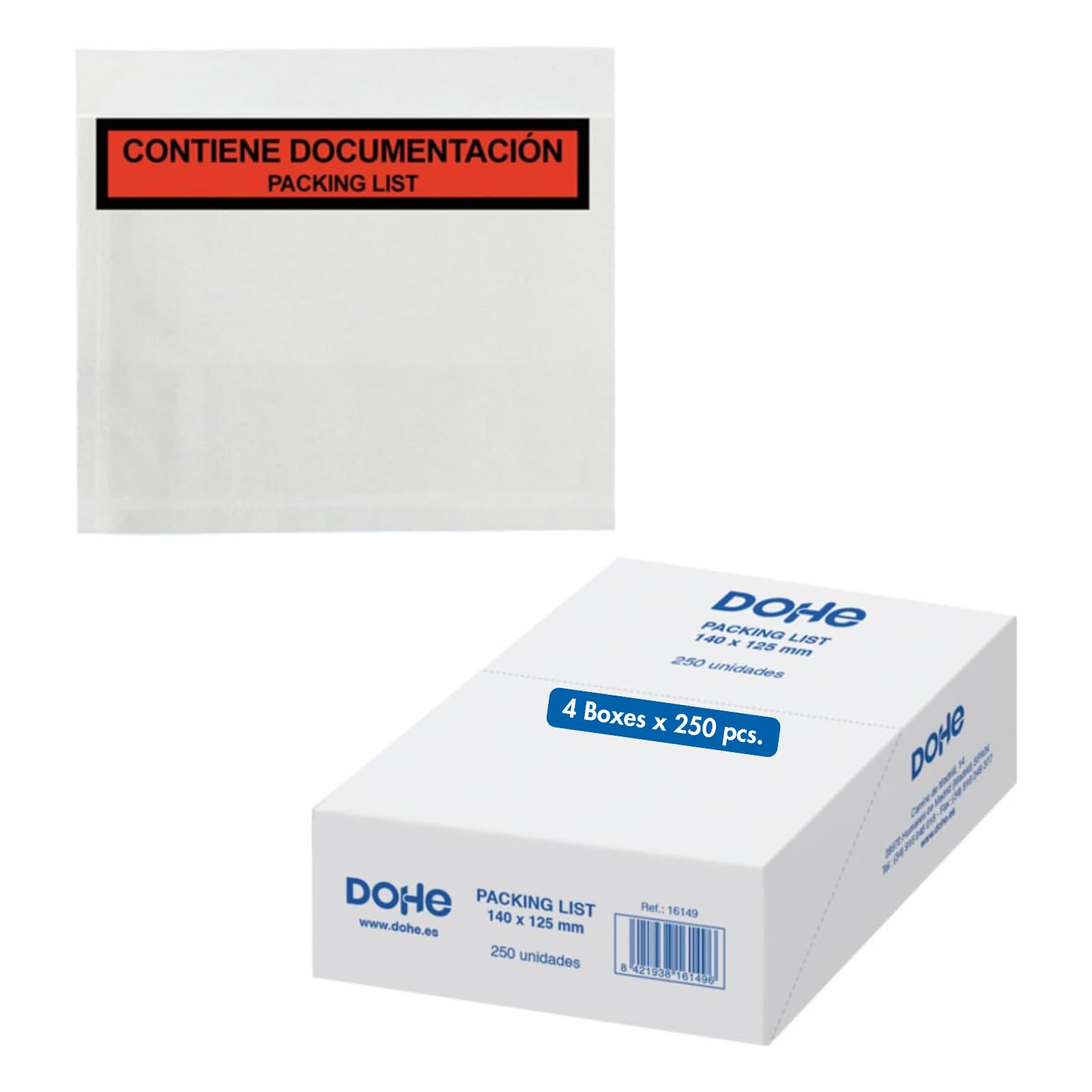 Dohe - Packing List 140x125 mm (1.000 uds.) | Sobres Transparentes de Plástico, Envío de Documentos, Transporte y Logística, Autoadhesivos Resistentes