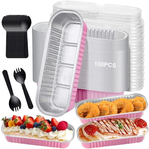 Recopilación de Moldes con formas al mejor precio. 42 100 mini moldes para pan de aluminio,Moldes para Pasteles con Tapa,100 cucharas de postre con tapa, reutilizables, 6.8 oz, 200 ml, aptos para pasteles brownies,horneables (rosa)