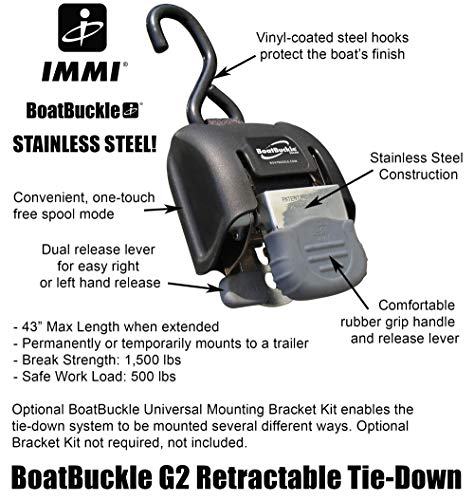 Boatbuckle G2 Stainless Steel Retractable Bow Tie-Down (2-Inch X 43-Inch, Black) #TOP2