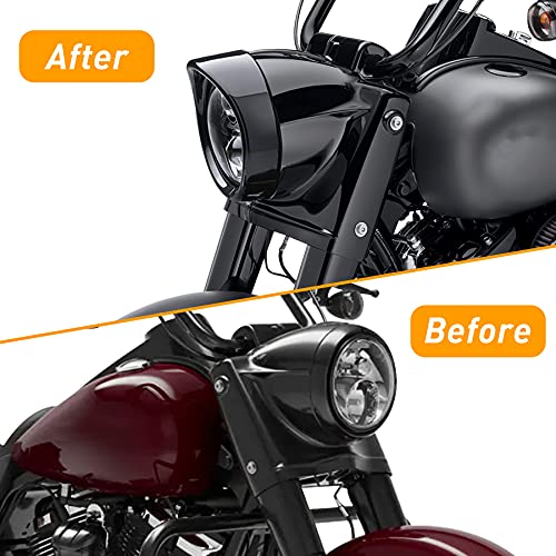 Image of NTHREEAUTO 7 inch Headlight Visor Trim Ring Gloss Black Motorcycle Headlamp Frenched Rings Decorate Accessories Compatible with Harley Road King Electra Glide Heritage Softail Touring (Gloss Black)