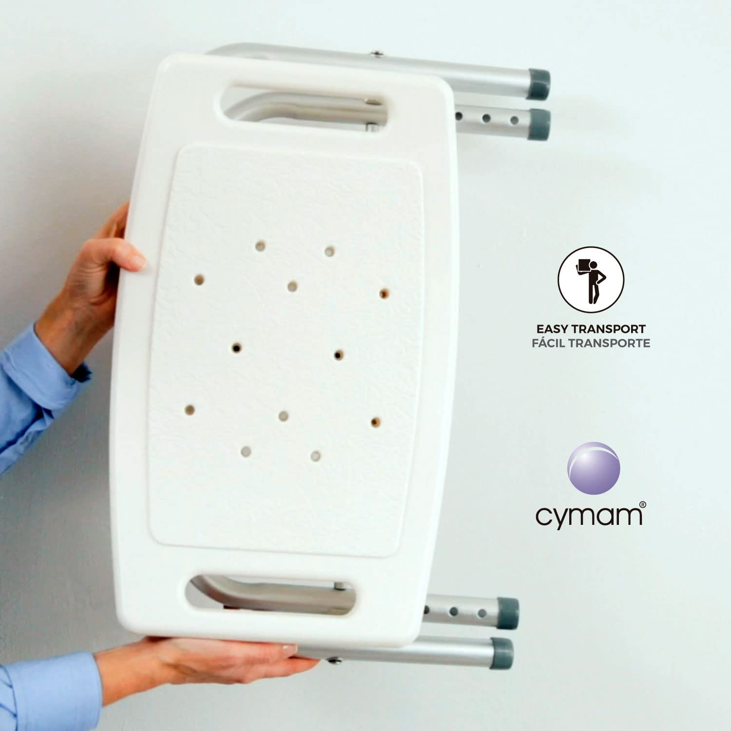 Taburete de Ducha Plegable – Silla de Baño Regulable en Altura | Asiento con desagües, 3 niveles de altura, patas de goma antideslizantes, fácil transporte y montaje sin herramientas