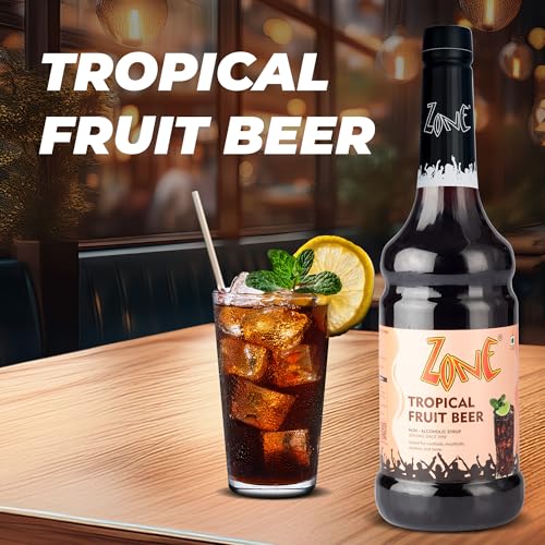 Image of ZONE Tropical Fruit Beer Flavoured Bar Syrup, 1000ml Bottle | Suitable for Cocktails, Mocktail, Drinks, Juices, Beverages and More | Non Alcoholic Mix | 30+ Flavours Available