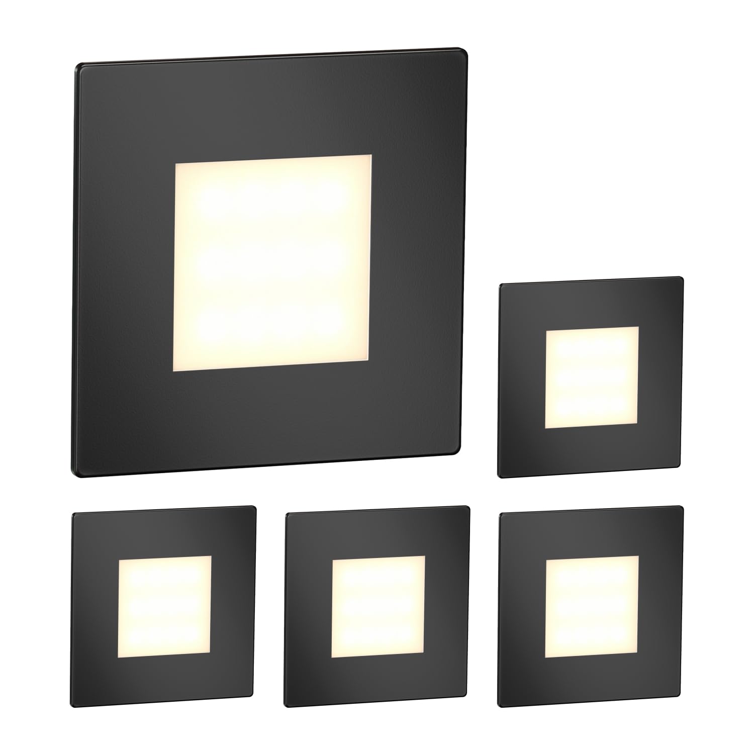 ledscom.de Lot de 5 lampes d'escalier/appliques encastrées LED FEX pour l'intérieur et l'extérieur, de forme carrée, noires, 85 x 85 mm, blanc chaud