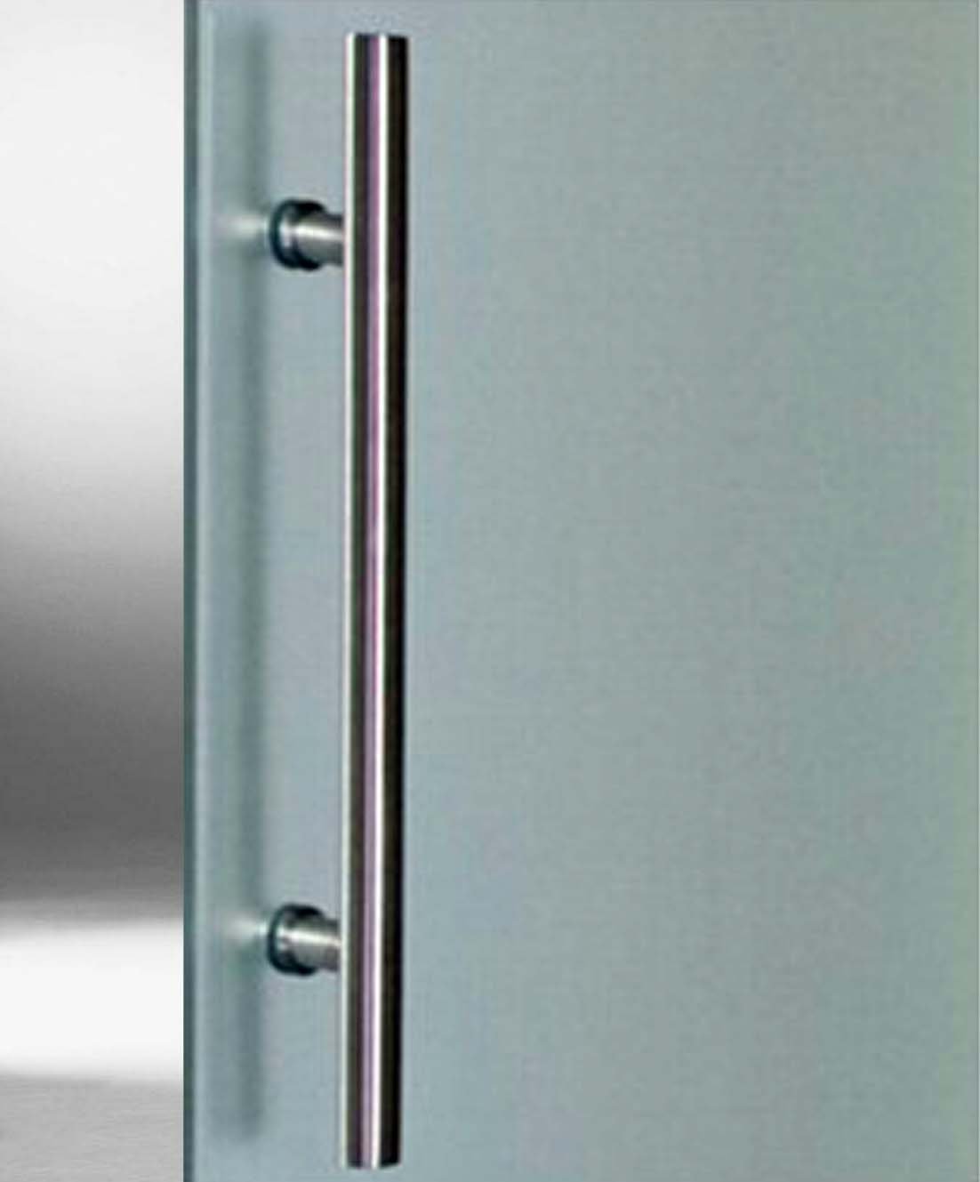 BP1-775-2-420-AS-DPL: Schiebetürsystem doppelflügelig ESG 2x775x2175x8mm Dekor P1, Siebdruck; Schienensystem ALU SlimLine SoftStop; Griffstange rund 420