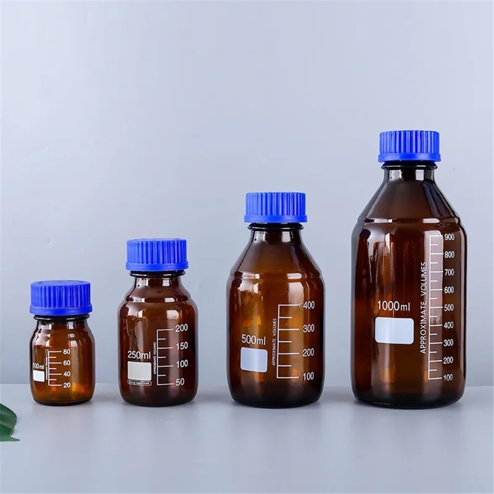 1 pz 100/250/500/1000/2000 ml bottiglia con tappo blu for reagente bocca filettata di vetro da laboratorio Attrezzature da laboratorio