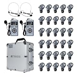Retekess TT106S 2.4G Wireless Tour Guide System, Tour Guide Headsets, Relax Your Hands, 32-Slot Charge Case, 200m, 50H, Simultaneous Interpretation Equipment for School, Factory, Meeting (2 TX 30 RX)