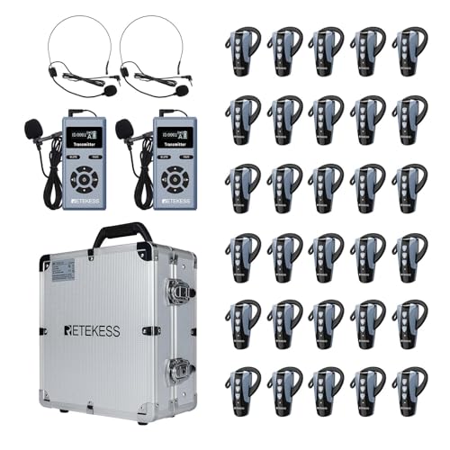 Retekess TT106S 2.4G Wireless Tour Guide System, Tour Guide Headsets, Relax Your Hands, 32-Slot Charge Case, 200m, 50H, Simultaneous Interpretation Equipment for School, Factory, Meeting (2 TX 30 RX)